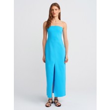 90758 Straplez Elbise-Turkuaz