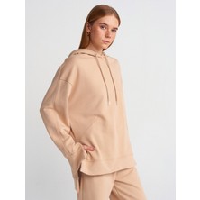 40403 Dikiş Esprili Yırtmaçlı Sweat-Camel