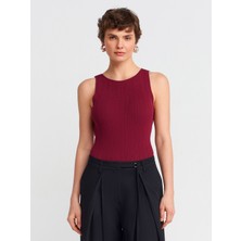 Dilvin 10726 Kayık Yaka Fitilli Triko Bluz-Bordo