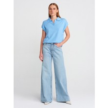 Dilvin 71776 Kar Yıkama Geniş Kesim Denim Pantolon-Mavi