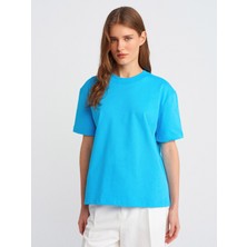 Dilvin 30312 Dekoratif Dikişli Bisiklet Yaka T-Shirt-Kahve