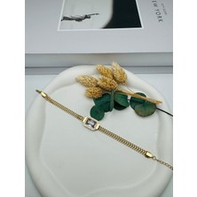 Baget Taş Detaylı Çelik Bileklik (Gold) Blk 266