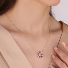 Corlu Jewellery Kadın Kolye, Baguette Kesim Zirconia Amethyst Kolye, Ametist Kolye, Baget Taşlı Kolye,18 Ayar Altın Kaplama Kolye, 925 Ayar Gümüş Kolye