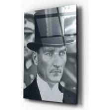 Zera Wall Mustafa Kemal Atatürk Siyah Beyaz Portre Cam Tablo- Ev ve Ofis Dekorasyonu-Ulu Önder- Atatürk