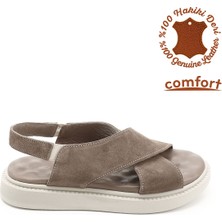 Kadın Vizon Çapraz Bantlı Dolgu Taban Hakiki Deri Comfort Sandalet