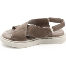 Kadın Vizon Çapraz Bantlı Dolgu Taban Hakiki Deri Comfort Sandalet