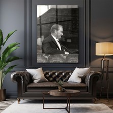Zera Wall Mustafa Kemal Atatürk Siyah Beyaz Yan Profil Cam Tablo- Ev ve Ofis Dekorasyonu-Hediyelik-Dekoratif-Atatürk