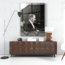 Zera Wall Mustafa Kemal Atatürk Siyah Beyaz Yan Profil Cam Tablo- Ev ve Ofis Dekorasyonu-Hediyelik-Dekoratif-Atatürk