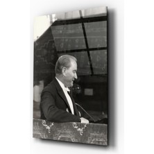 Zera Wall Mustafa Kemal Atatürk Siyah Beyaz Yan Profil Cam Tablo- Ev ve Ofis Dekorasyonu-Hediyelik-Dekoratif-Atatürk