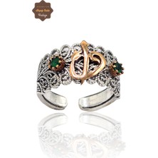 Midyat Nurtaş Gümüş Zümrüt Taşlı Elif Vav Model El Işçiliği 925 Ayar Gümüş Telkari Yüzük 201023847