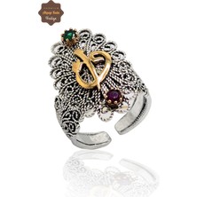 Midyat Nurtaş Gümüş Zümrüt ve Yakut Taşlı Elif Vav Model El Işçiliği 925 Ayar Gümüş Telkari Yüzük 201023853