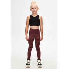Bordo Flamingo Desenli Kız Çocuk Örme Kışlık Tayt
