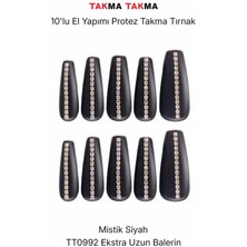 Takma Takma Ekstra Uzun Balerin Mistik Siyah - 10'lu Tekrar Kullanılabilir El Yapımı Protez Takma Tırnak
