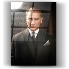 Zera Wall Mustafa Kemal Atatürk 3D Görünümlü Cam Tablo- Ev ve Ofis Dekorasyonu- Modern-Atatürk