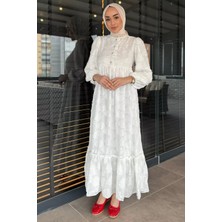 Julude Kadın Taşlı Düğmeli Püsküllü Tesettür Fistolu Elbise