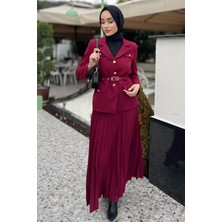 Julude Kadın Kemer Aksesuarlı Blazer Ceket Etek Tesettür Ikili Takım