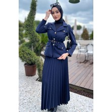 Julude Kadın Kemer Aksesuarlı Blazer Ceket Etek Tesettür Ikili Takım