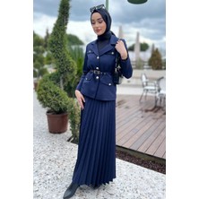 Julude Kadın Kemer Aksesuarlı Blazer Ceket Etek Tesettür Ikili Takım