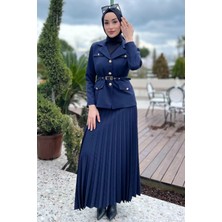 Julude Kadın Kemer Aksesuarlı Blazer Ceket Etek Tesettür Ikili Takım