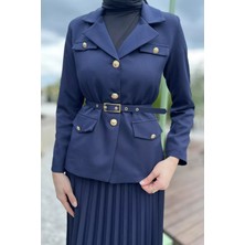 Julude Kadın Kemer Aksesuarlı Blazer Ceket Etek Tesettür Ikili Takım