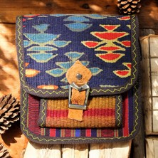 DEHNA El Dokuma Kilim Desenli Omuz Çantası – Eşsiz ve Şık Tasarım Mini (En: 20cm, Boy: 20cm, Genişlik: 5cm)
