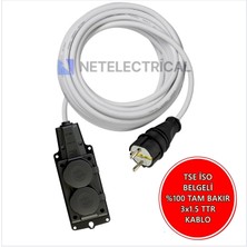 Netelectrical  Kauçuk 2'li Topraklı Grup Priz Uzatma Kablosu 9 Metre  3x1.5 mm² Ttr Beyaz Kablolu