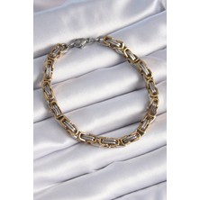 HobiDünyasıElif 316L Çelik Gümüş Gold Renk Kral Zincir Model Erkek Bileklik - Lisinya