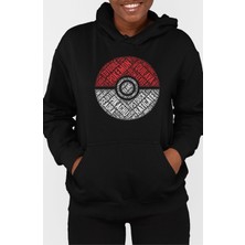 Fuddy Moda Pokemon Topu Kaligrafik Baskılı Kapüşonlu Sweatshirt