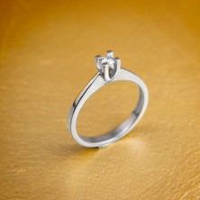 Eğimli Kare Tırnak 925 Ayar Gümüş Tektaş Yüzük- 3 mm
