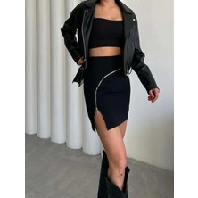 More Moss Fermuar Detaylı Mini Etek