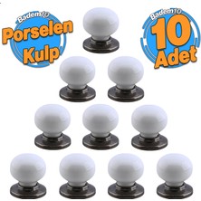 Badem10 10 Adet Tere Porselen Füme Beyaz Düğme Mobilya Mutfak Çekmece Dolap Dolabı Kulbu Kulpları