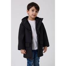 Erkek Çocuk Siyah Kürklü Su ve Rüzgar Geçirmez Kapüşonlu 3 Kışlık Mont & Kaban & Parka FMPÇ-110