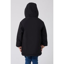 Erkek Çocuk Siyah Kürklü Su ve Rüzgar Geçirmez Kapüşonlu 3 Kışlık Mont & Kaban & Parka FMPÇ-110