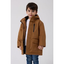 Erkek Çocuk Taba Kürklü Su ve Rüzgar Geçirmez Kapüşonlu 3 Kışlık Mont & Kaban & Parka FMPÇ-110
