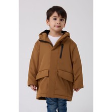 Erkek Çocuk Taba Kürklü Su ve Rüzgar Geçirmez Kapüşonlu 3 Kışlık Mont & Kaban & Parka FMPÇ-110