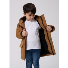 Erkek Çocuk Taba Kürklü Su ve Rüzgar Geçirmez Kapüşonlu 3 Kışlık Mont & Kaban & Parka FMPÇ-110
