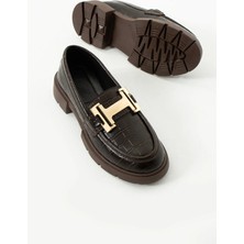 Duxal Shoes Kadın Loafer Yüksek Taban Tokalı Günlük Ayakkabı