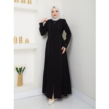 Belçim Kadın Büyük Beden Önü Taşlı Etamin Kumaş Ferace