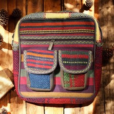 DEHNA El Dokuma Kilim Desenli Omuz Çantası – Eşsiz ve Şık Tasarım Çift Cep (En: 25CM, Boy: 25CM, Genişlik: 7cm)