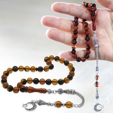 Tesbihname Kararmaz Metal Ayyıldız Püsküllü Küre Kesim Sarı-Siyah Ateş Kehribar Tesbih