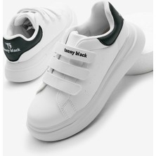 Çocuk  Beyaz Siyah Eva Faylon Taban Üç Cırtlı Spor Ayakkabı