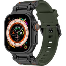 Zore Watch Ultra 49MM Uyumlu  - KRD-101 Titanyum Metal Başlıklı Silikon KORDON-SIYAH-YEŞIL-8680436751