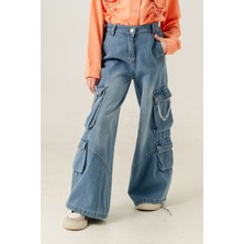 Kız Çocuk Zincir Kapaklı Ispanyol Kot Pantolon 2178