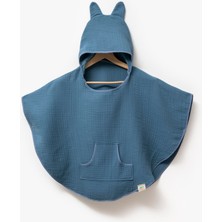 Hafy Baby  Organik Pamuklu Indigo 4 Katlı Müslin Panço