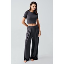 Kısa Kollu Crop Bol Paça Esnek Viskoz Pijama Takım