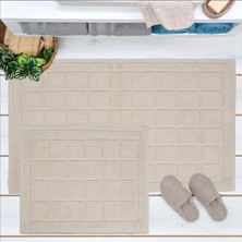 Evidea Soft Kare 2'li Banyo Paspası - Ekru - 60x100 cm + 50x60 cm