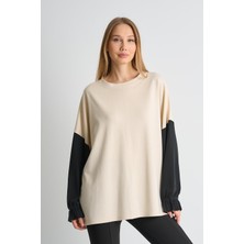 Alexandergardı Fırfırlı Kol Detaylı Garnili Renk Bloklu Kadın Sweatshirt