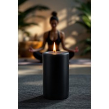 Candle Vase El Işçiliği Hand Made Kütük Silindir Mum Siyah Renk  5  cm  Genişlik 20  cm  Uzunluk Sandal Ağacı Kokulu