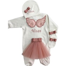 Atölye Müge Melek Kanatlı Kız Bebek Hastane Çıkışı 3 Lü Set Koyu Pudra