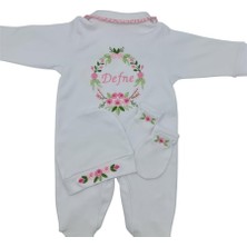 Atölye Müge Isimli Hastane Çıkışı 3 Lü Set Rococo Laruel Desenli Pembe